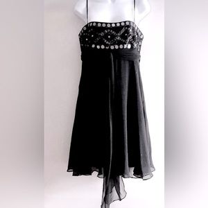 BCBG Max Azria Black Woven Sequin Silk Dress SZ 12